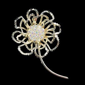 Vintage Sarah Coventry Allusions Gold Tone And AB Rhinestone Flower Brooch (4624